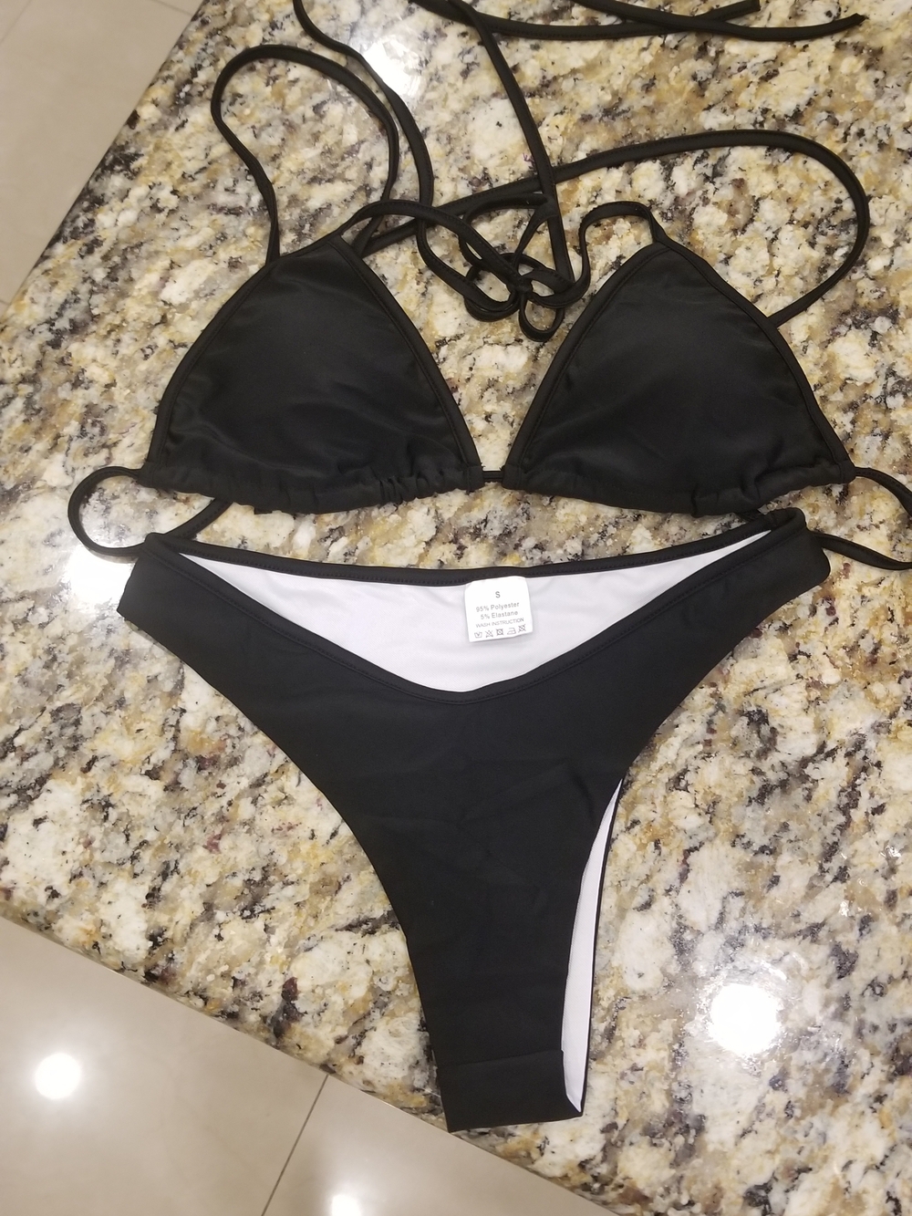 Black Triangle Bikini Set -Brazilian Bottom- Womens Swim Suit - NEW
